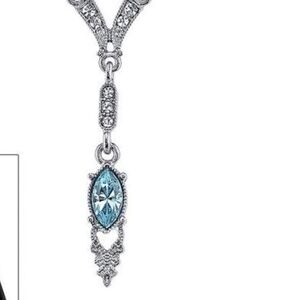 Downton Abbey Elegant Silver 16" necklace with turquoise pendant Gorgeous!